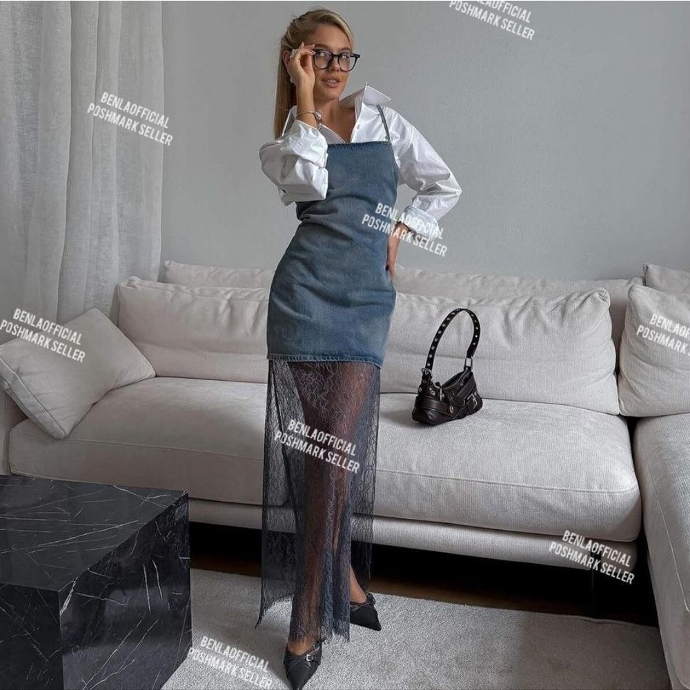 ZARA LACE TRIM DENIM DRESS - Picture 7 of 16